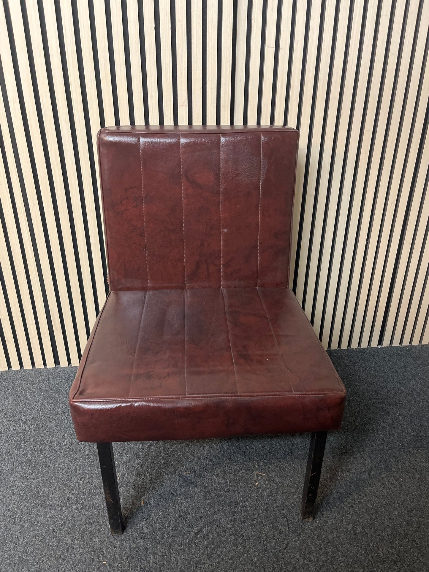 Wine leather low lounge chair with black metal frame  2425