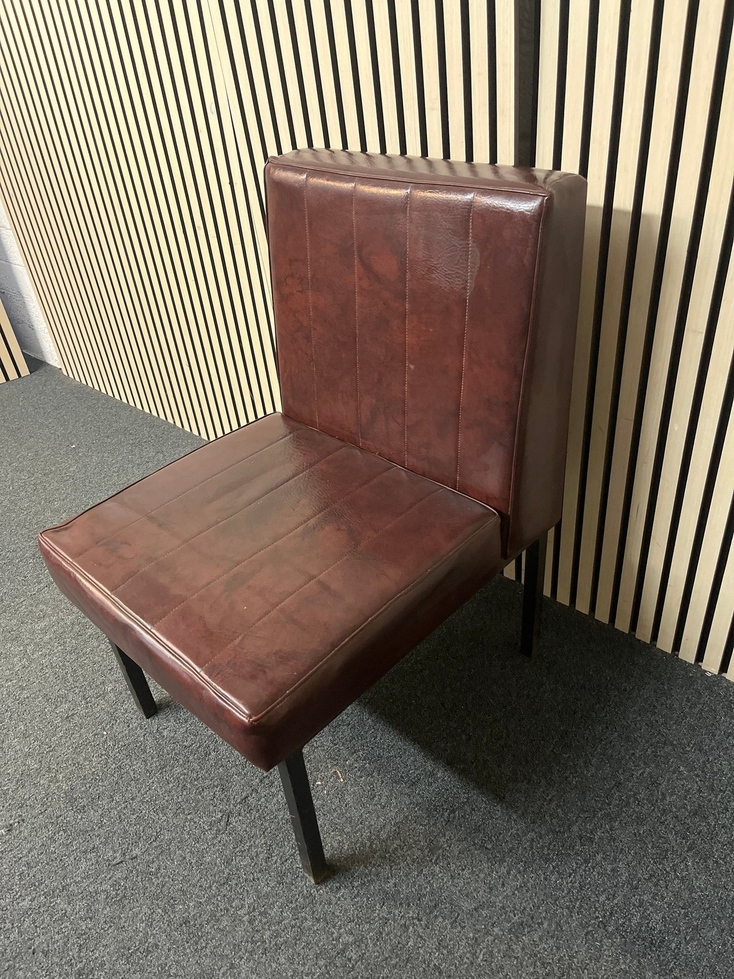 Wine leather low lounge chair with black metal frame  2425