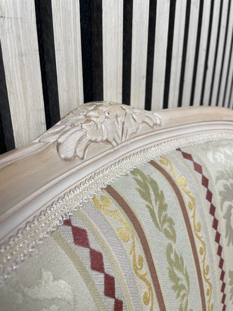 Solid wood cream painted ornate Italian limogue armchair with mixed fabric   44541