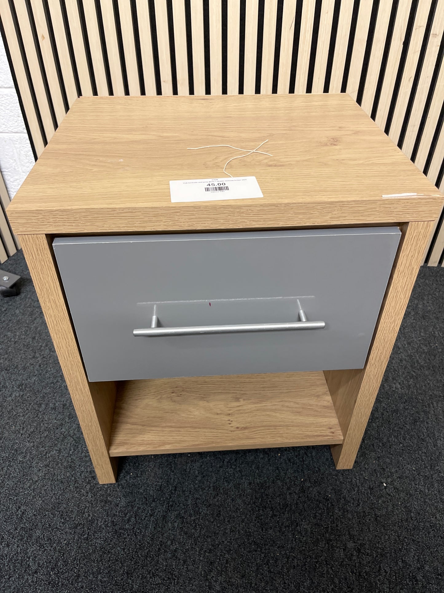 Oak laminate and grey gloss 1 drawer bedside locker 2425