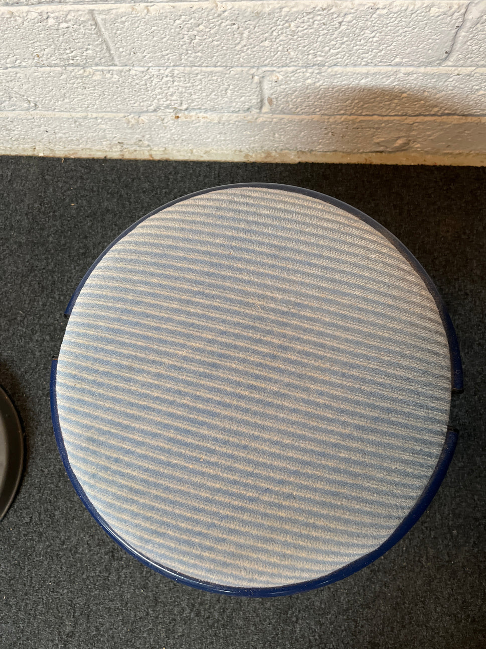 blue metal stool with circular fabric seat (H 43 cm Diameter 40 cm) 2225