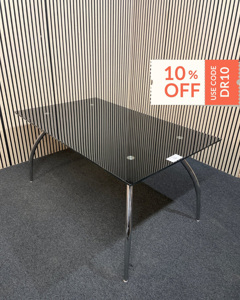 Black glass and chrome rectangular kitchen table (L 150 x W 90 cm) 1126