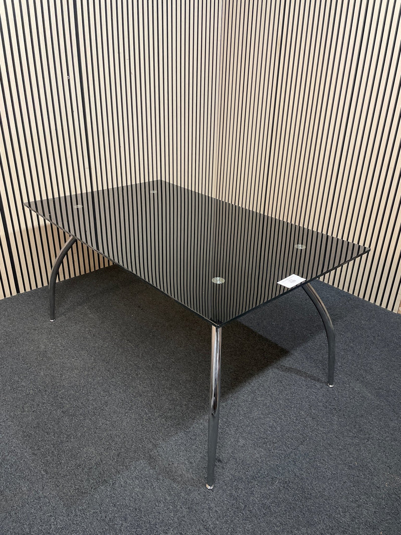 Black glass and chrome rectangular kitchen table (L 150 x W 90 cm) 1126