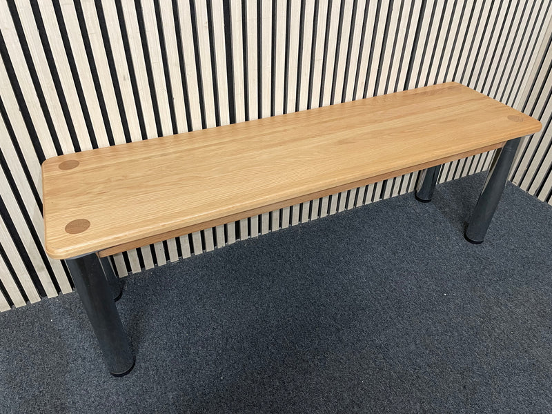 Solid oak long rectangular bench with chrome legs 130Lx36Dx46H  44450