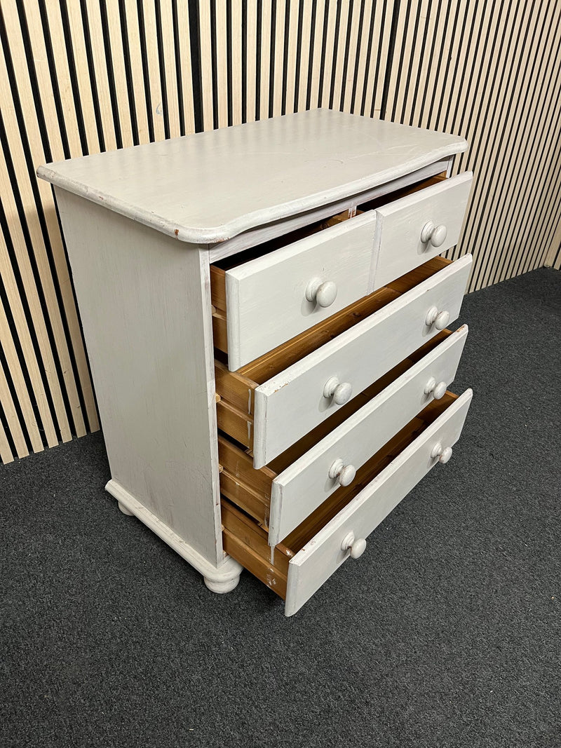 Solid pine grey white wash painted 3+2 chest of drawers  1126