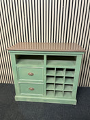 Switch Green painted 2 drawer wine rack sideboard with dark wood top (H 84 x W 94 x D 43 cm) 1126 2 image
