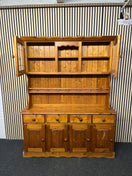 Natural pine two-glass-door top open kitchen dresser with base storage (H 193 x W 151 x D 40 cm) 1126