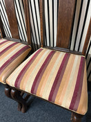 Oak stained high back stripe fabric dining chair. Set of 4 no.  3126