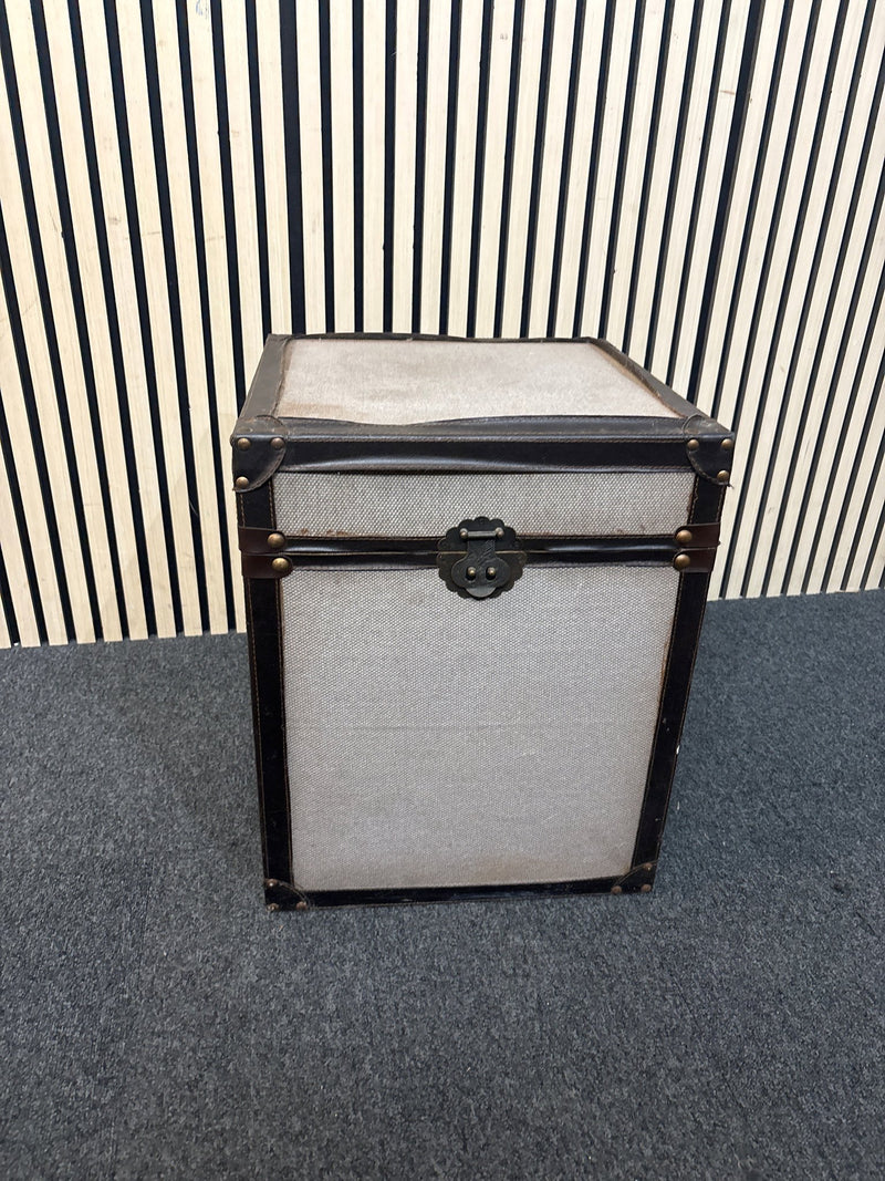 Grey fabric shipping trunks with leatherette edging  3126