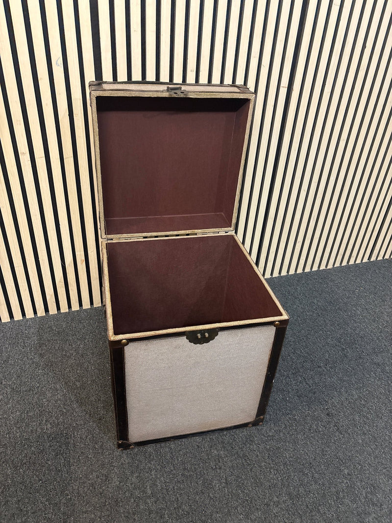 Grey fabric shipping trunks with leatherette edging  3126
