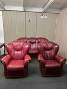 Switch 3+1+1 Wine leather Dutch Oak framed high back sofa suite  3126 3 image