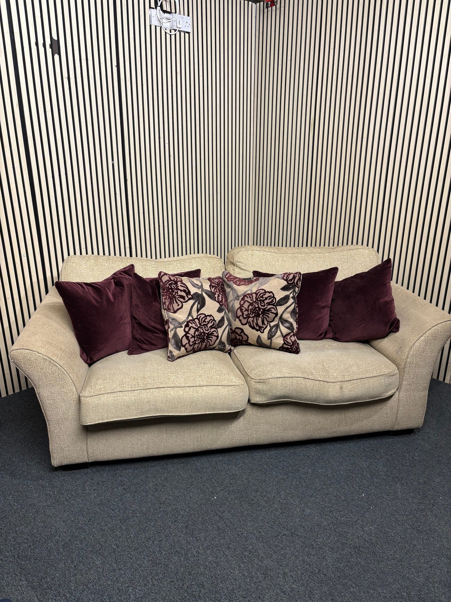 Two-seater high-back oatmeal fabric sofa  3126