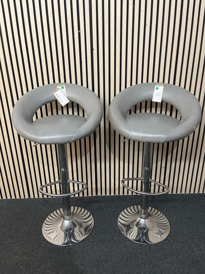 Grey leatherette height adjustable chrome framed kitchen high stools (SET OF 2) 3126
