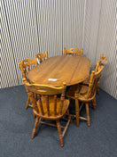 Switch Solid pine framed kitchen table with 6 solid pine spindle back matching chairs (H 74 x W 148 x D 89 cm) 3126 2 image