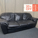 Large three-seater black leather sofa 3126
