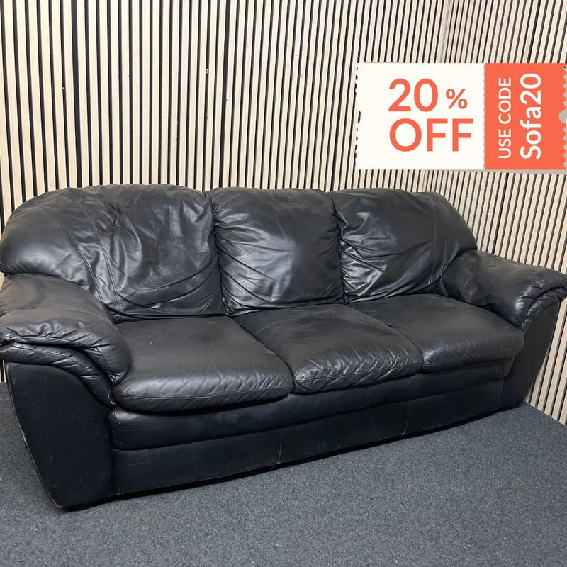 Large three-seater black leather sofa 3126 - image 1