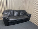 Large three-seater black leather sofa 3126