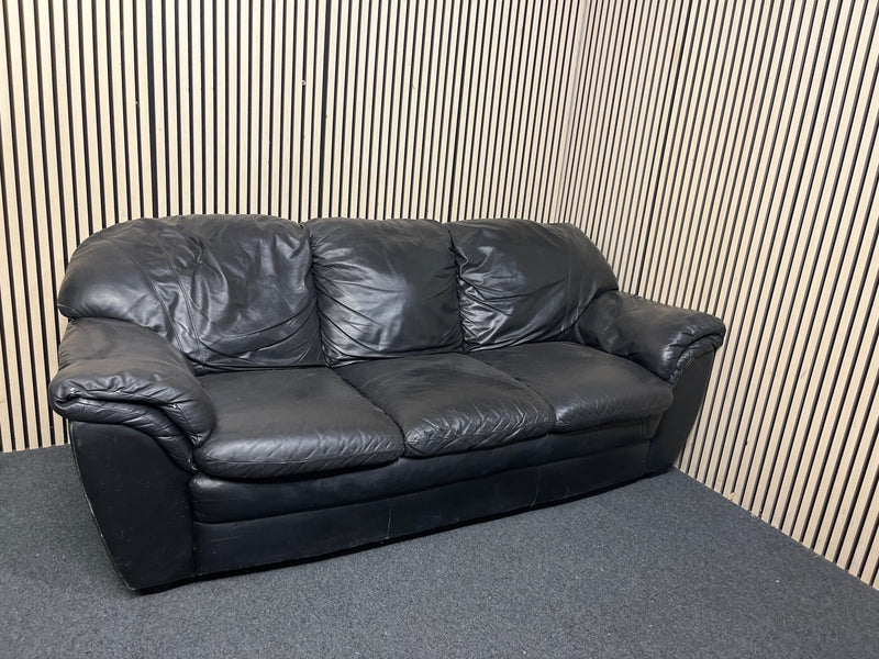 Large three-seater black leather sofa 3126 - image 2