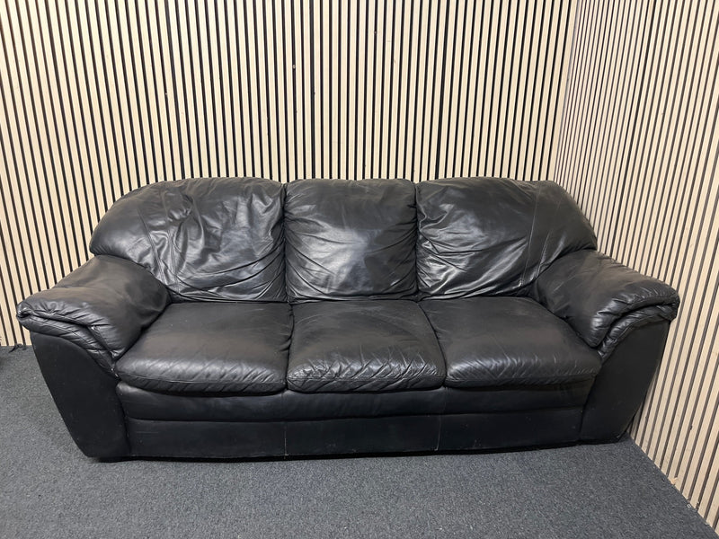 Large three-seater black leather sofa 3126 - image 3