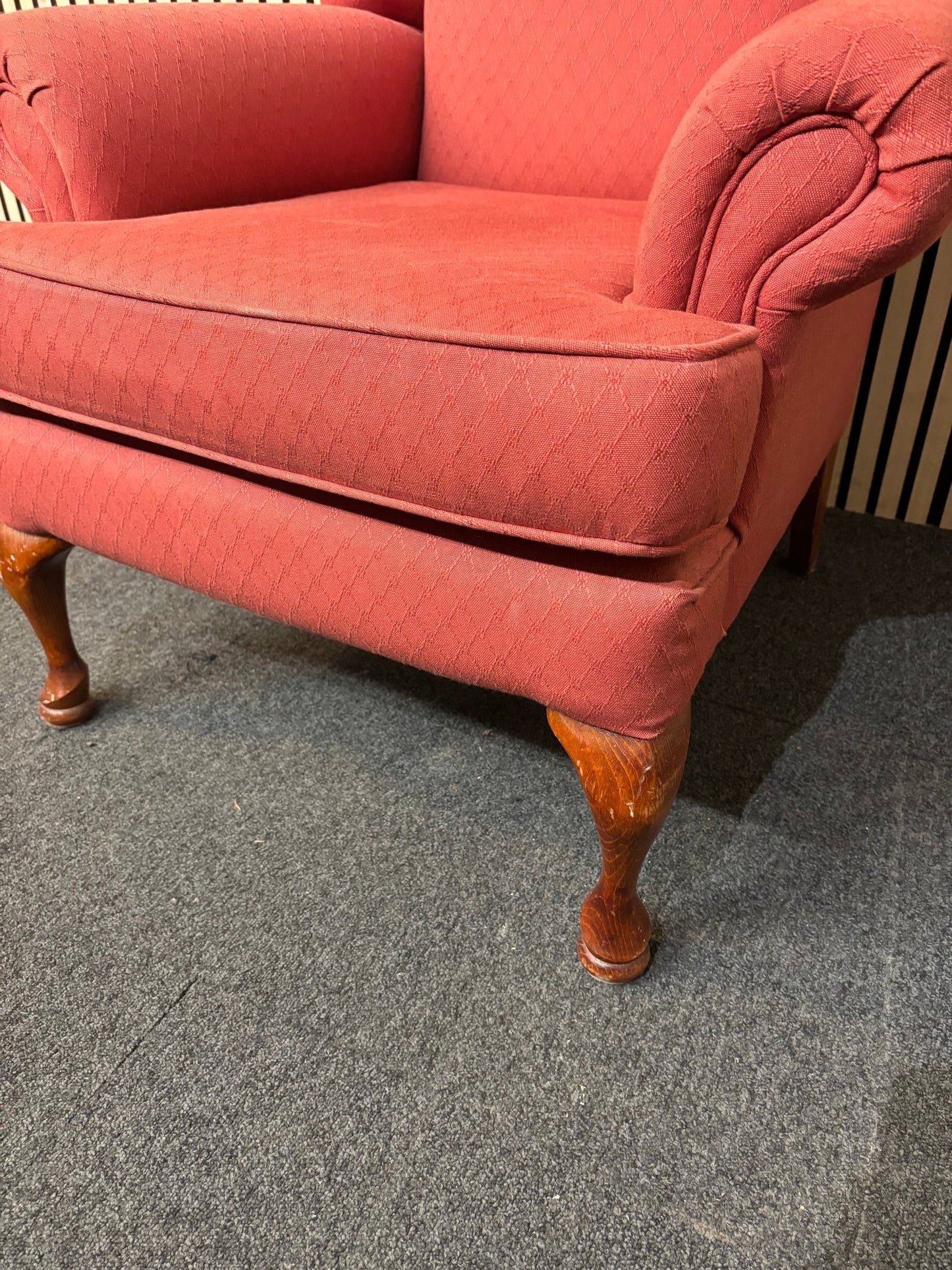 Red fabric solid wooden framed armchair 3126