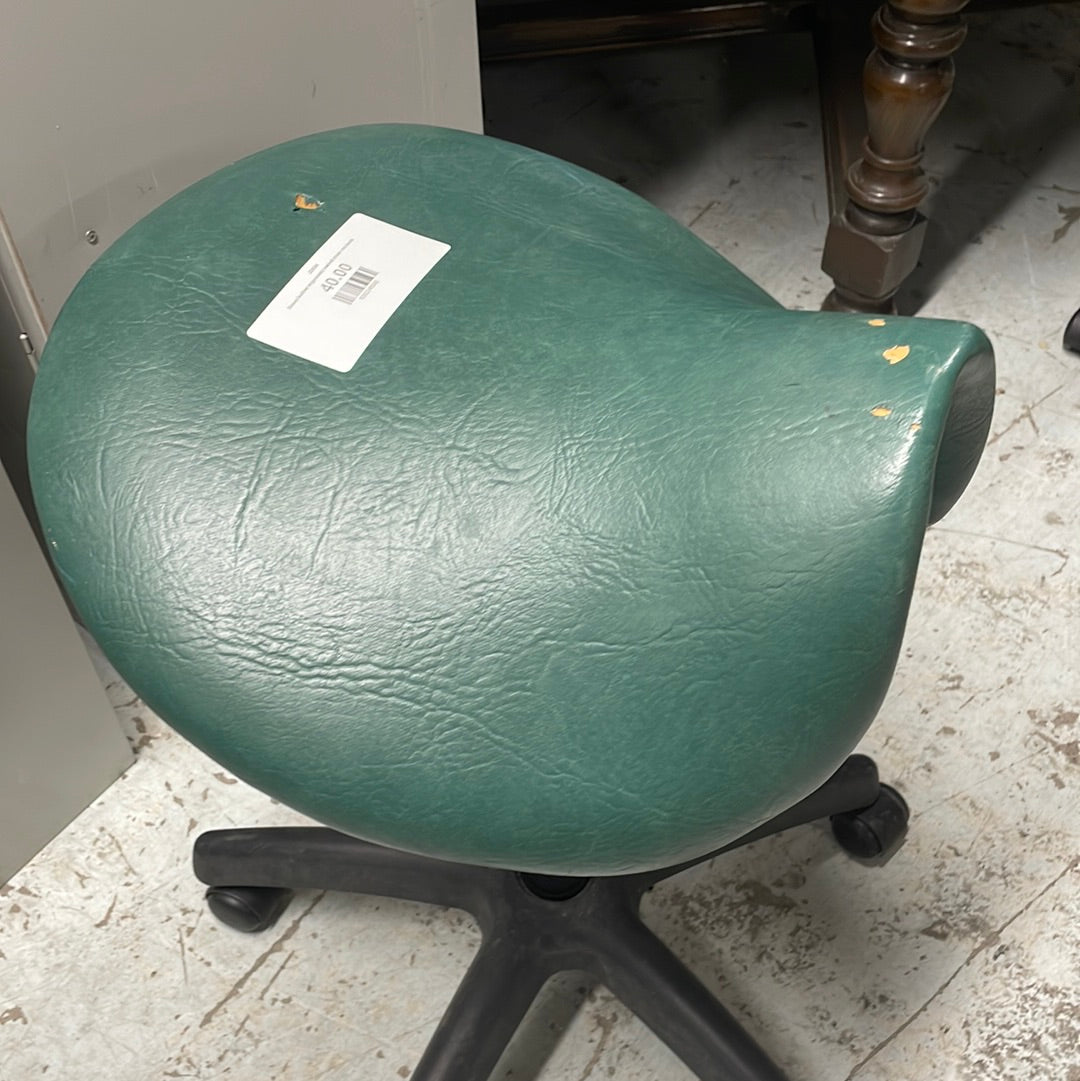 Green leather ergonomic swivel chair- no back