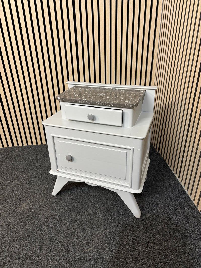 Light grey painted 1 door 1 drawer bedside locker with granite top 3126