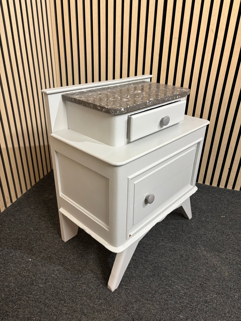 Light grey painted 1 door 1 drawer bedside locker with granite top 3126