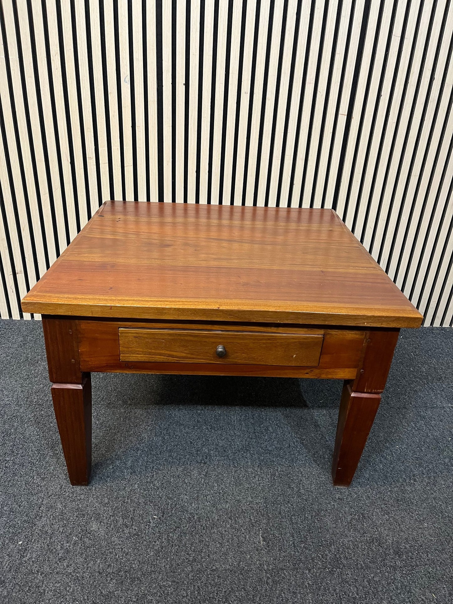 Solid teak square lamp table with drawer (H 50 x W 75 x D 75 cm) 3126