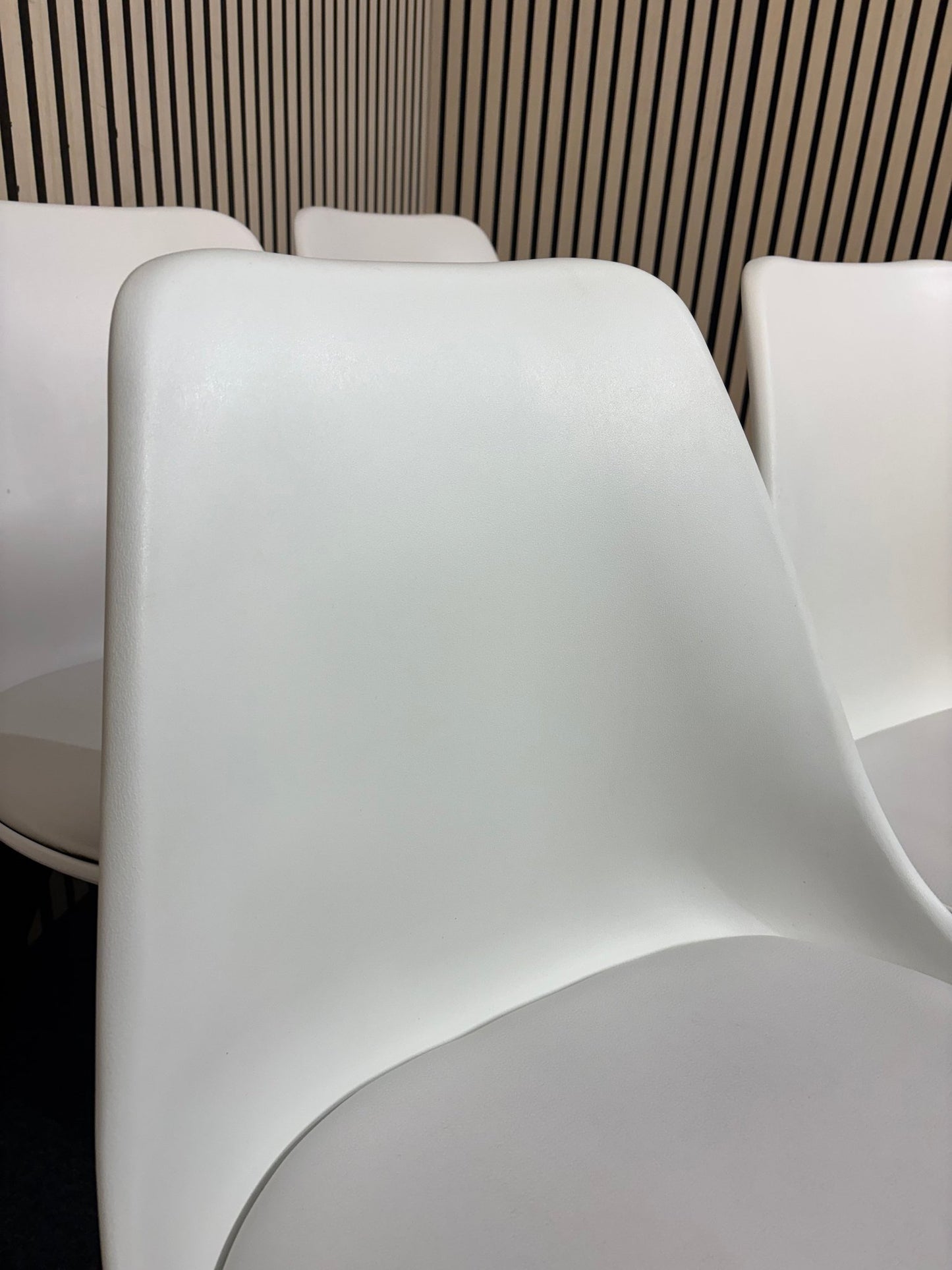 Solid dark wood framed white plastic dining chairs with leatherette seat (SET OF 4) 3126