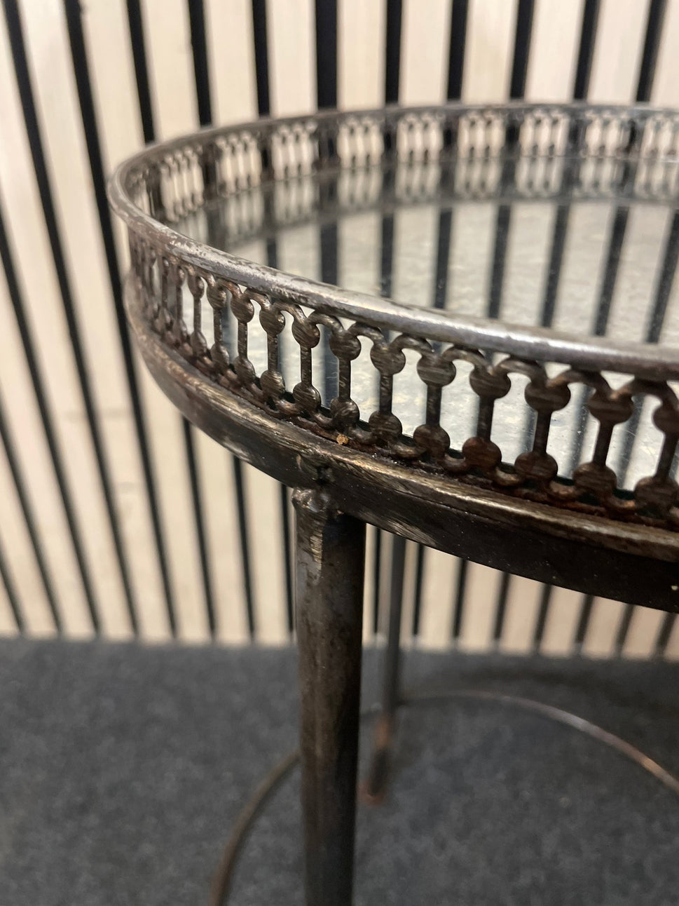 Pair of glass circular tables with metal frame  43332