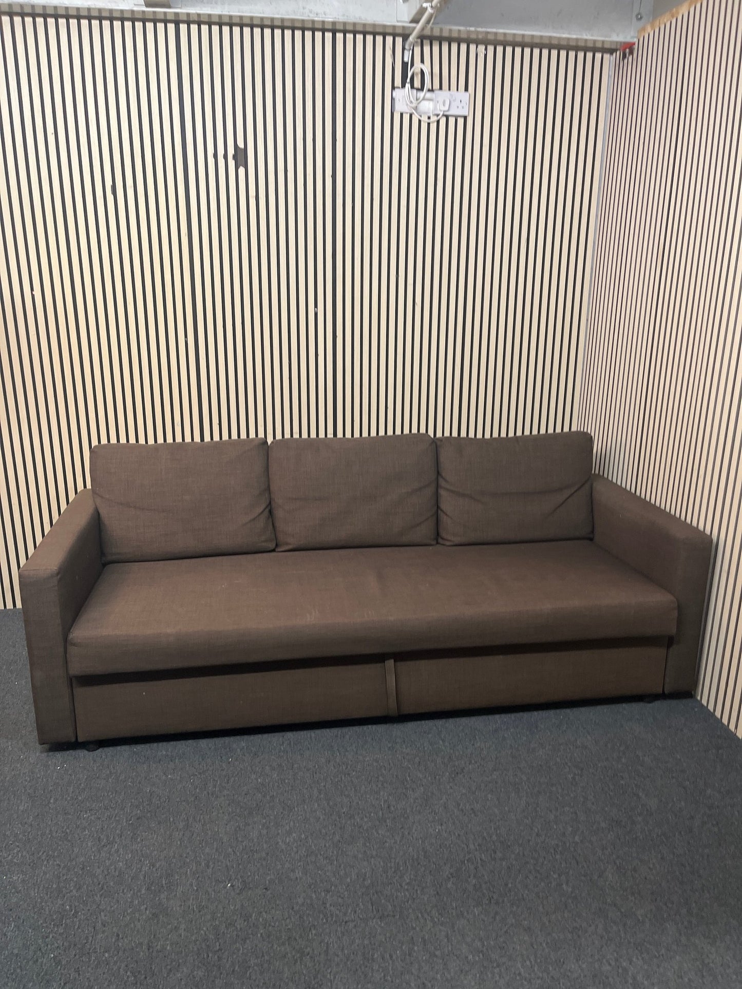 Large 3 seater Ikea brown fabric sofa bed (Width 230 cm) 43340