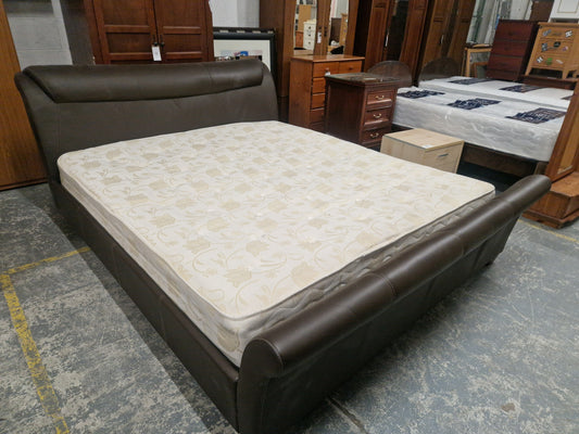 6ft brown leatherette framed bed high back low foot end
