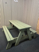 Large solid wood table bench combo with green pastel weather coat (width 165 cm) 43524