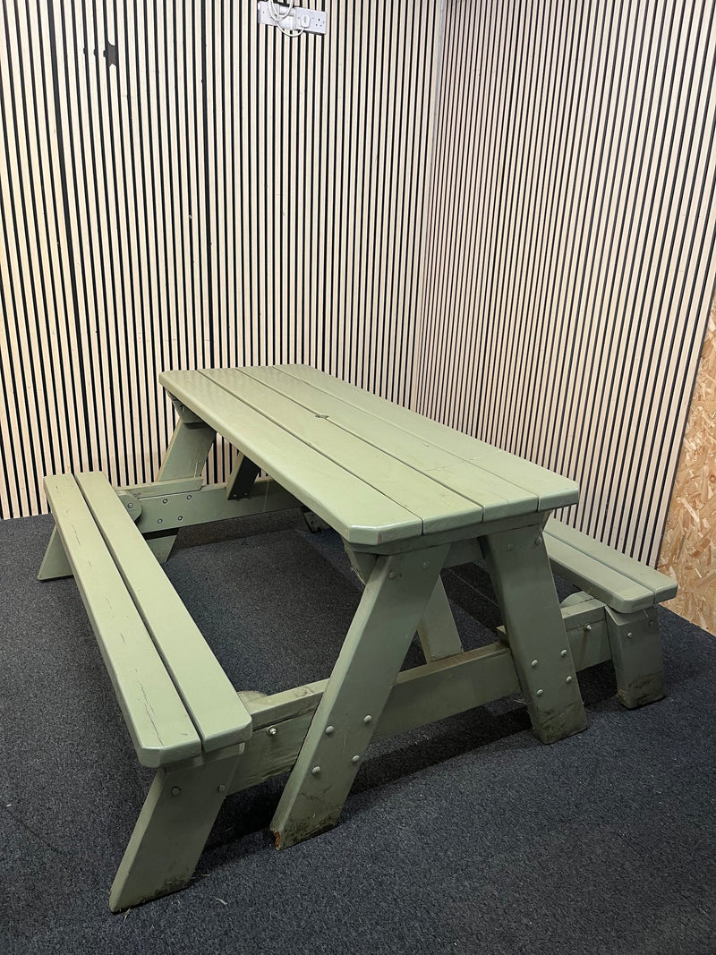 Large solid wood table bench combo with green pastel weather coat (width 165 cm) 43524 - image 1