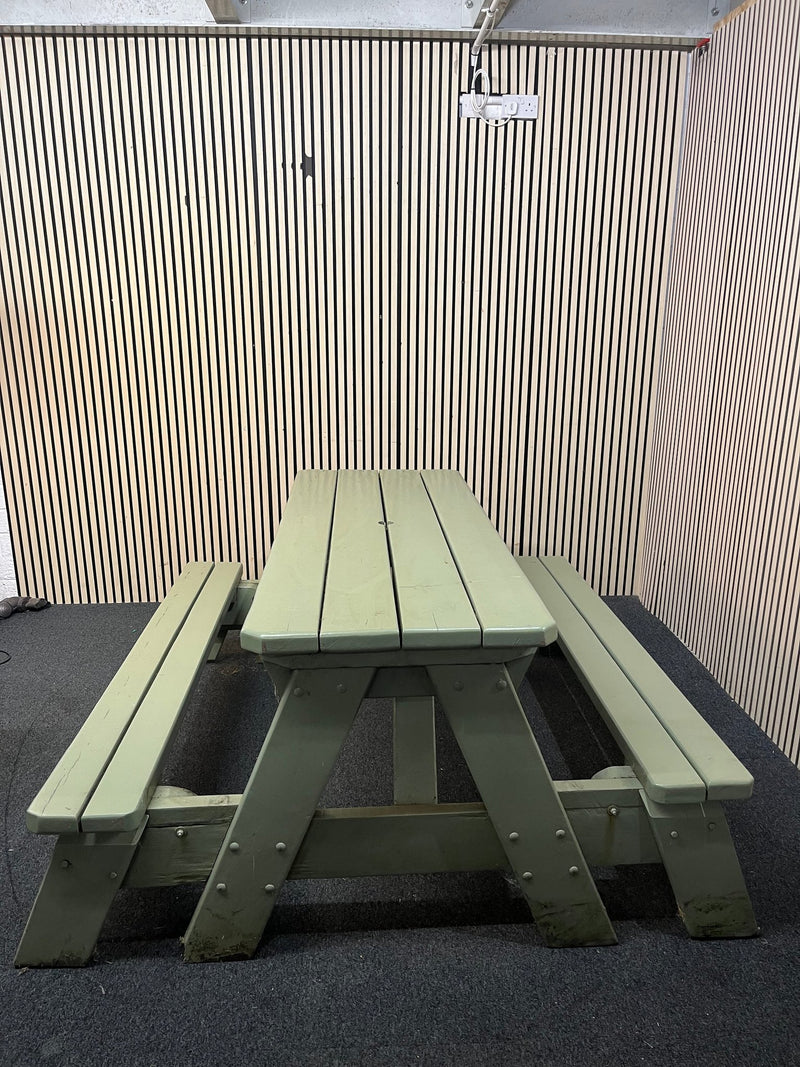 Large solid wood table bench combo with green pastel weather coat (width 165 cm) 43524 - image 2