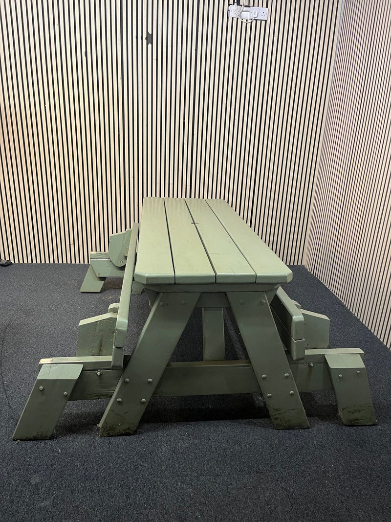 Large solid wood table bench combo with green pastel weather coat (width 165 cm) 43524 - image 3