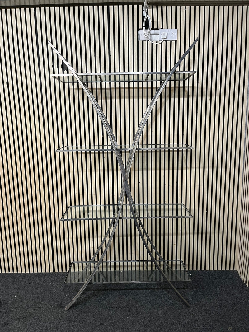 Modern chrome and glass tiered open shelf unit with splayed legs (H 200 x W 100 x D 31 cm) 43720 - image 2