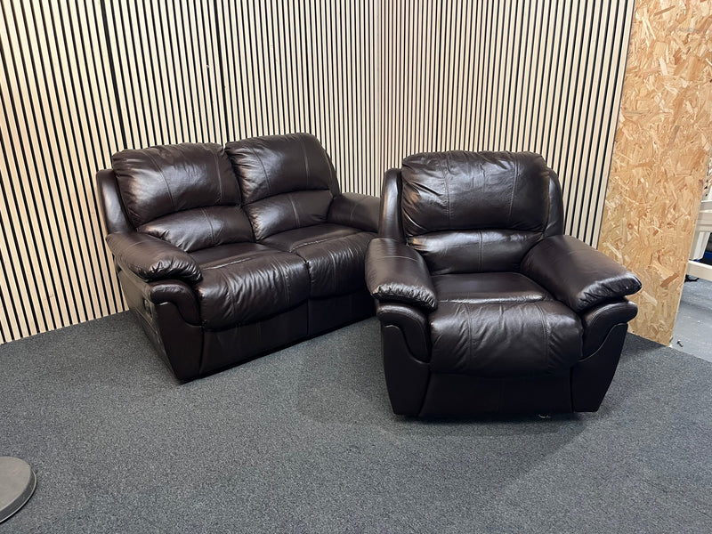 2+1 Brown leather recliner suite 43765 - image 1