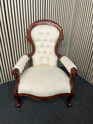 Ornate high back Cream fabric carved wingback armchair 43788