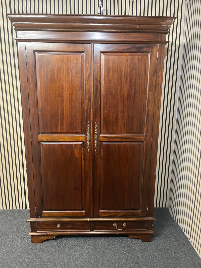 Tall solid mahogany 2 door 1 drawer wardrobe (H 191 x W 130 x D 60 cm) 43826 - image 2