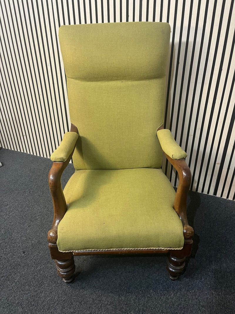 Mid-century style armchair with olive fabric and dark wood frame. 44023 - image 2