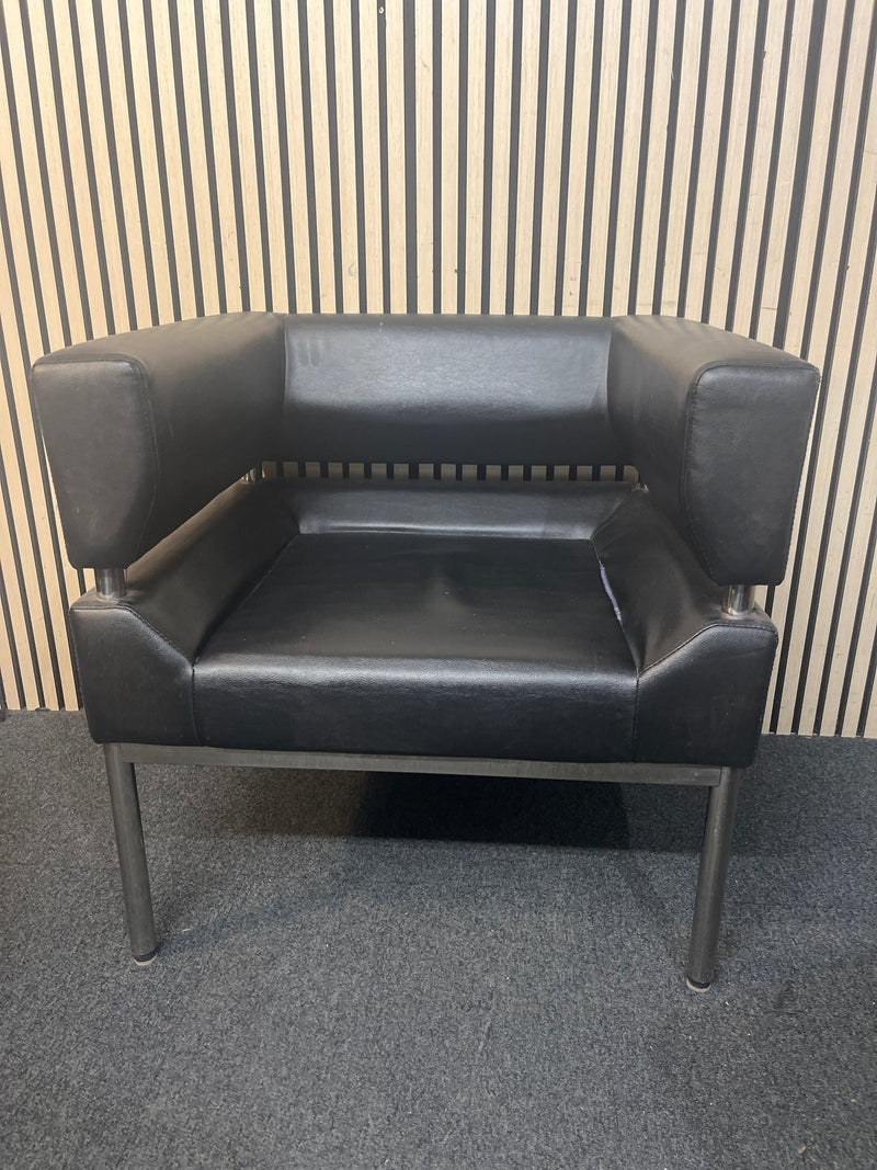 Black faux leather tub chair with chrome legs   44143 - image 2