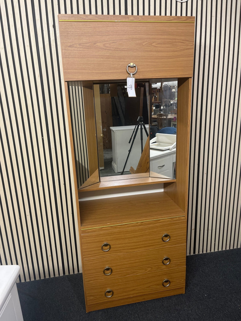 Teak laminate mirrored 4 drawer storage unit (H 190 cm)  44174 - image 2