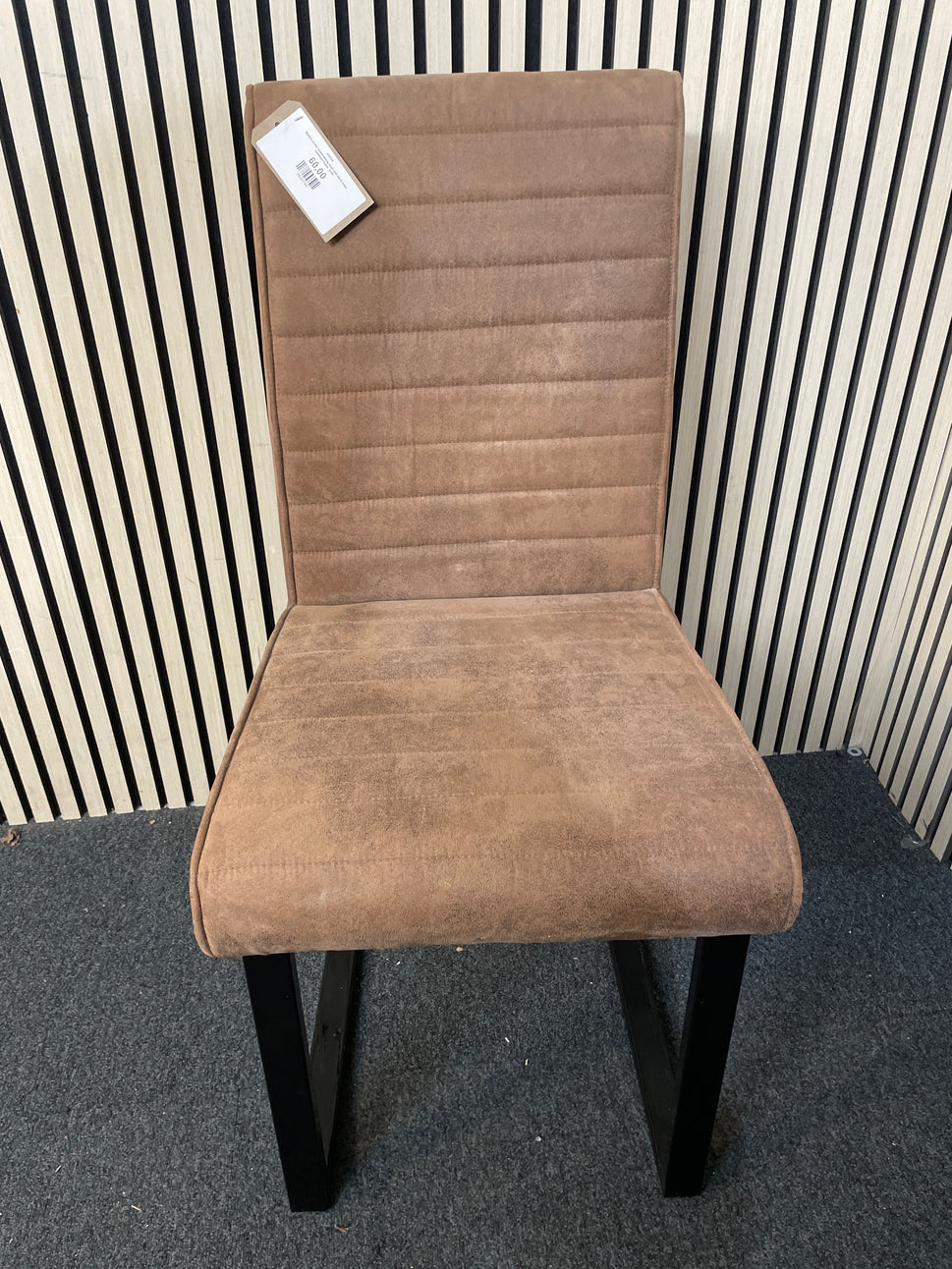Modern brown suede dining chair with black metal cantilever frame  1126