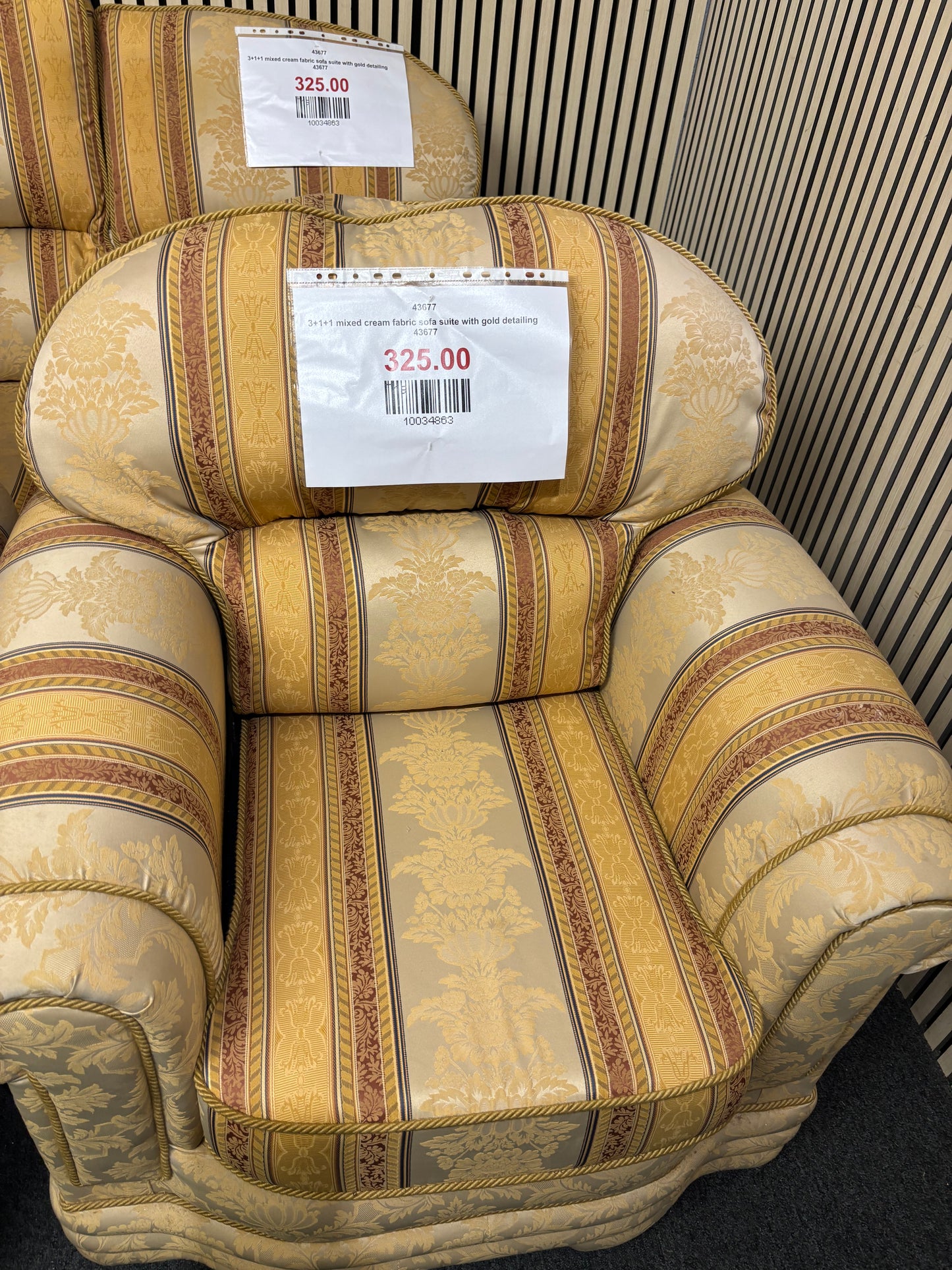 3+1+1 mixed cream fabric sofa suite with gold detailing 43677