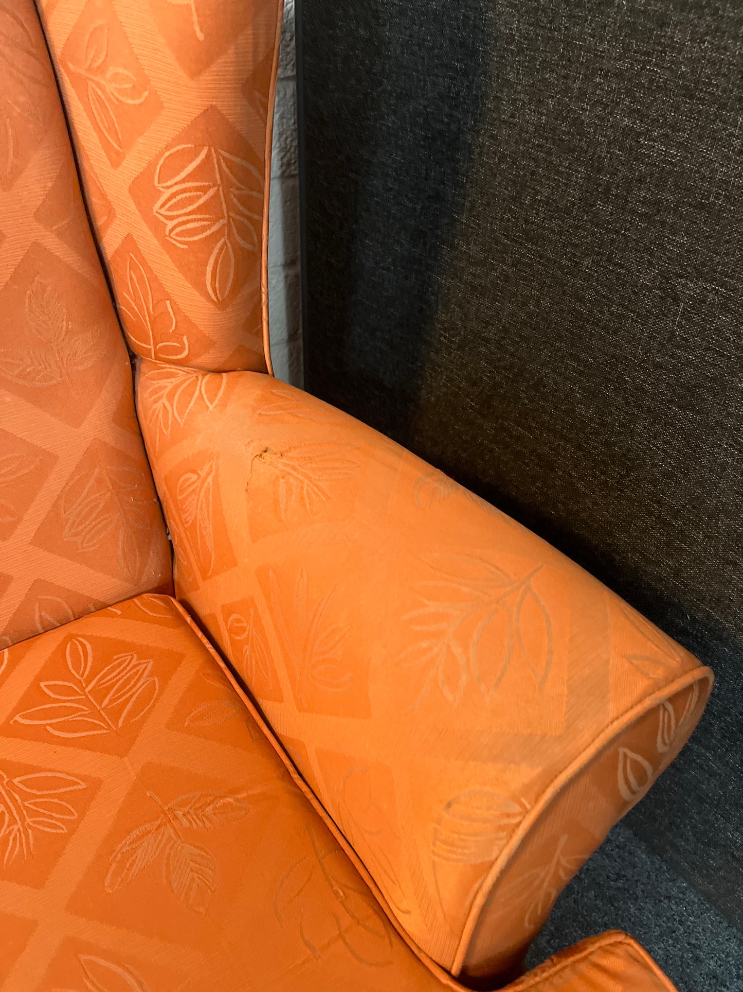 Orange queen anne armchair with mahogany frame  3225