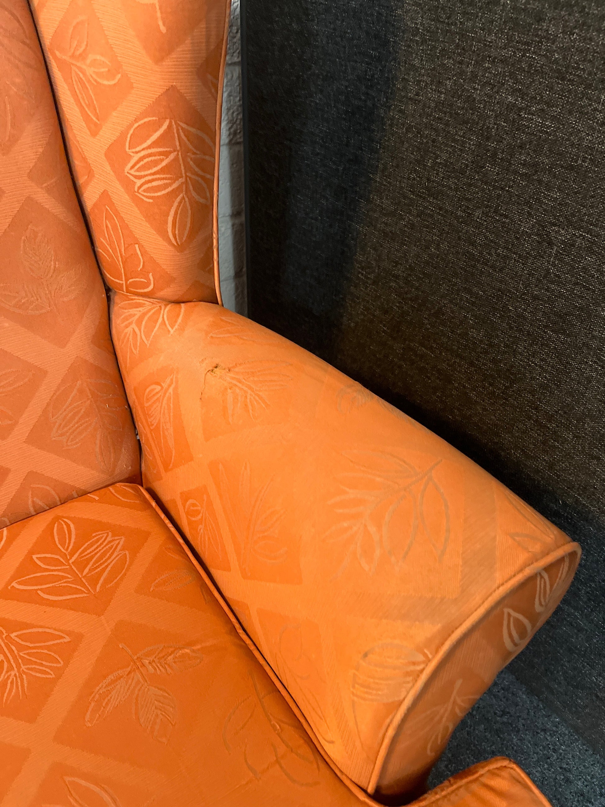 Orange queen anne armchair with mahogany frame  3225