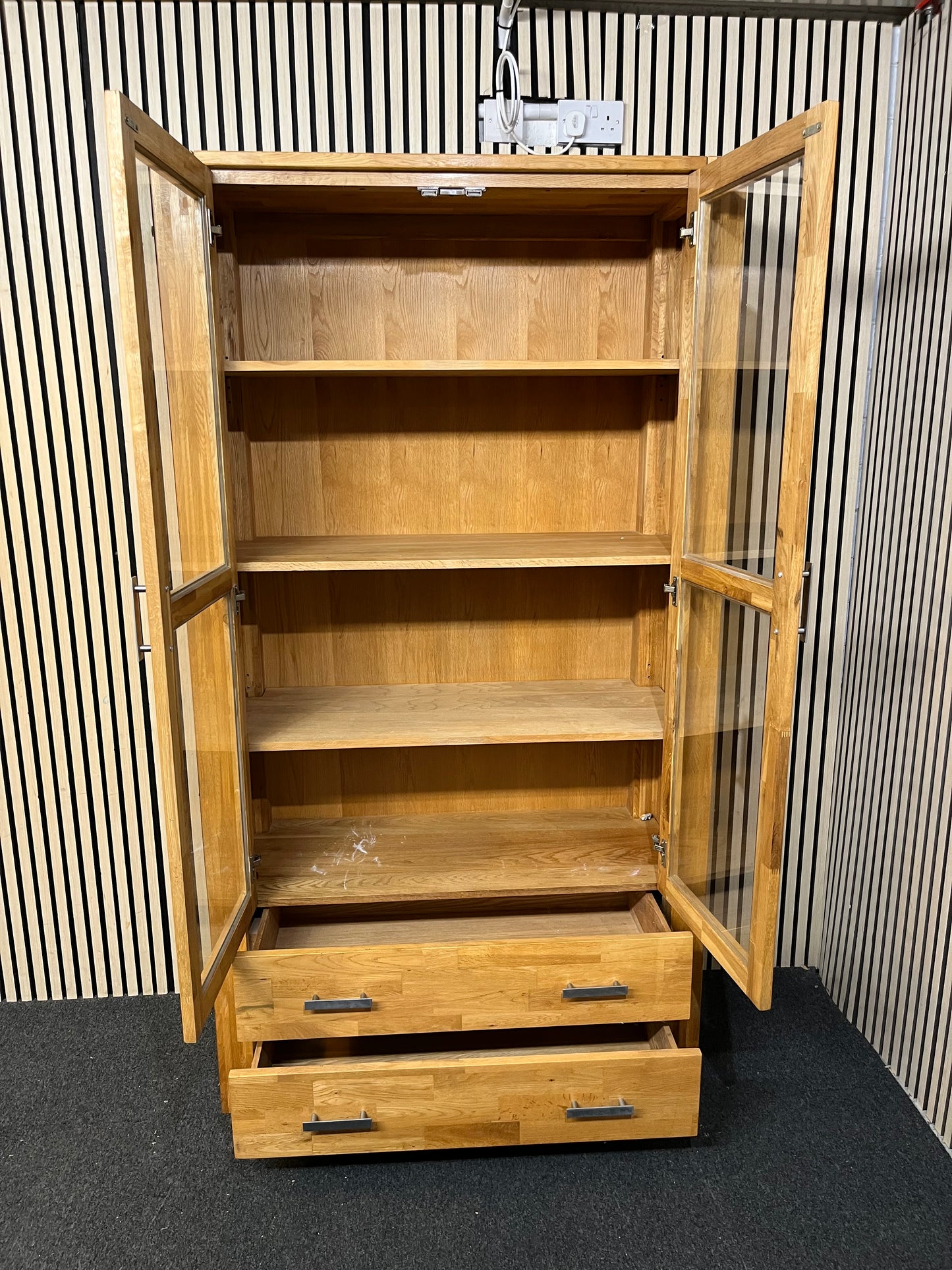 Solid oak wall-mounted display cabinet with glass doors (H 220 x W 110 x D 45 cm)  44196