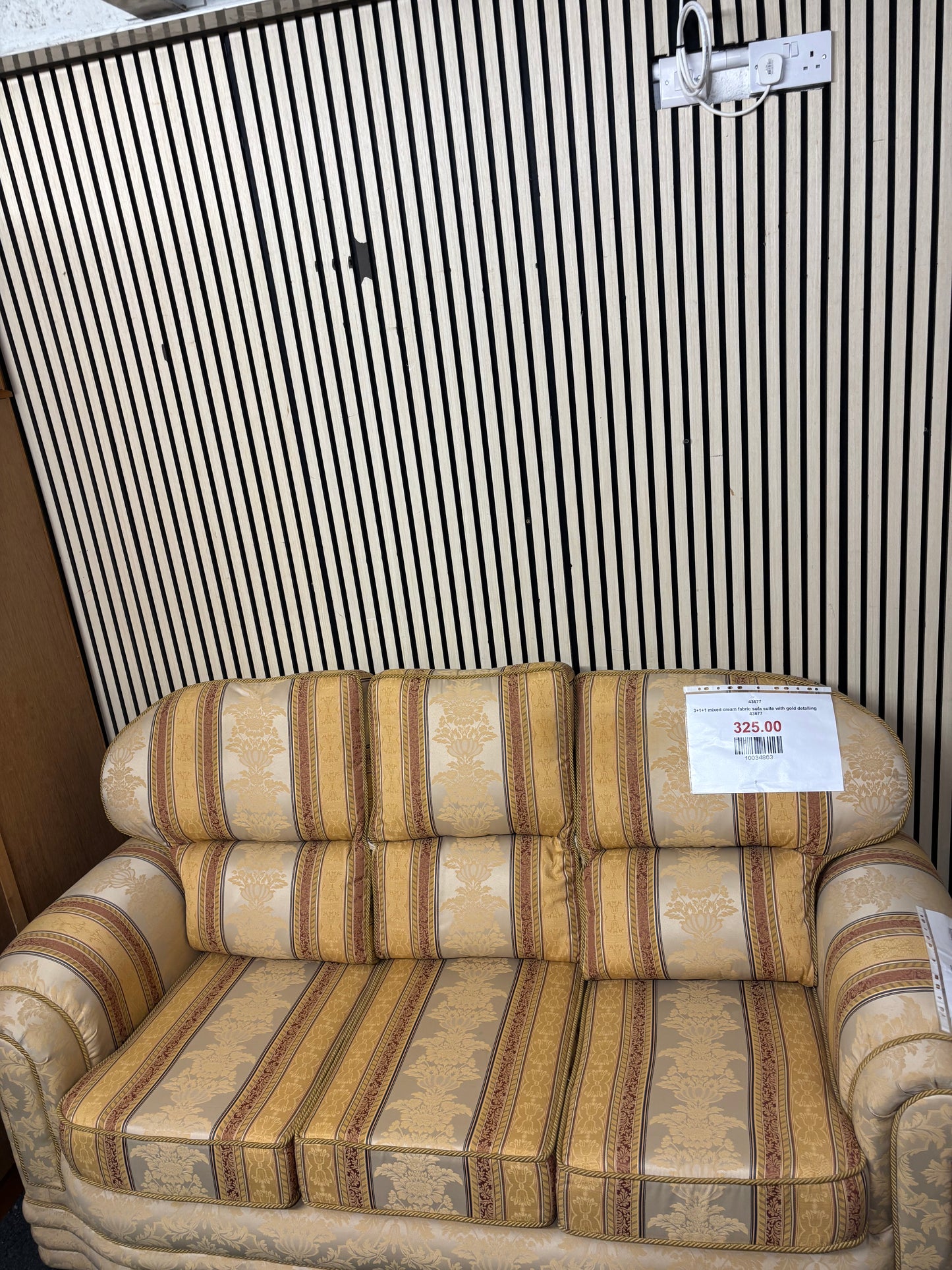 3+1+1 mixed cream fabric sofa suite with gold detailing 43677