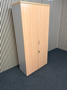 Switch Actiu Tall beech laminate 2 door storage unit, grey carcass with shelves 186Hx42Dx89W 2 image